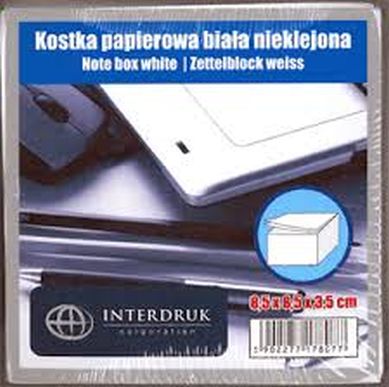 Notes kostka 8,5x8,5x3,5cm biaa nieklejona Interdruk