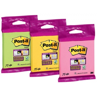 Notes samoprzylepny POST-IT Super Sticky 76x76mm, 1x75 kart.,mix kolorw 6820-SS