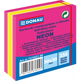 Notes kostka mini samoprzylepny DONAU, 50x50mm, 1x250 kart., neon-pastel, mix rowy 7575021-99