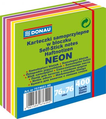 Notes samoprzylepny DONAU, 76x76mm, 1x400 kart., neon-pastel, mix zielony, 7574031-99